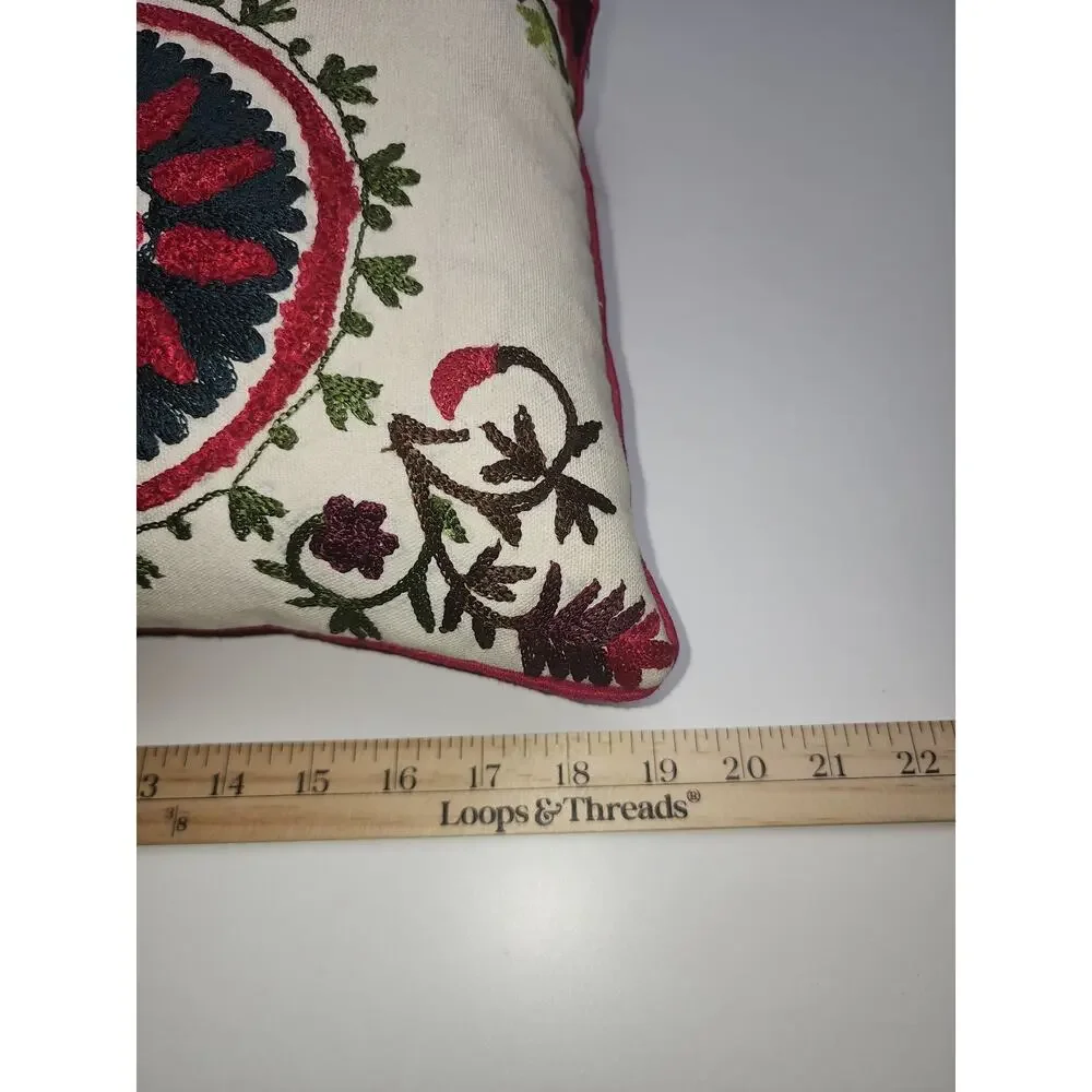Bohemian Pillow Vibrant Floral Lumbar Embroidered Decor Feather removable case